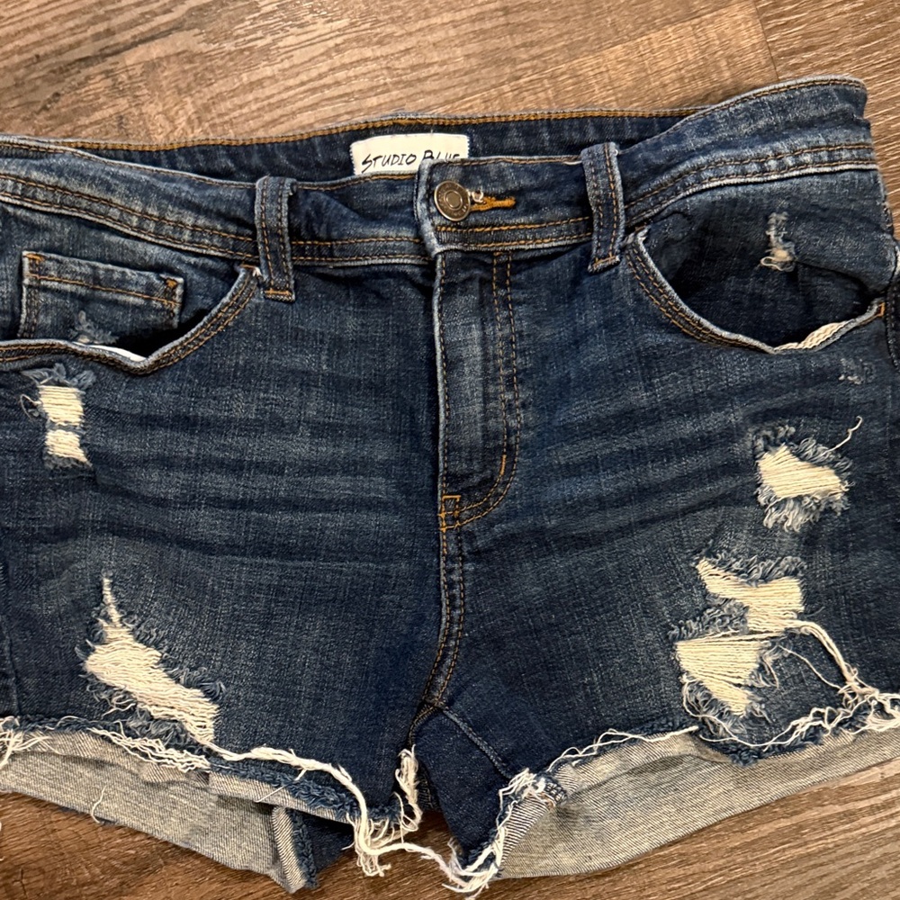 Studio Women's Ripped Jean Shorts - Dark Blue